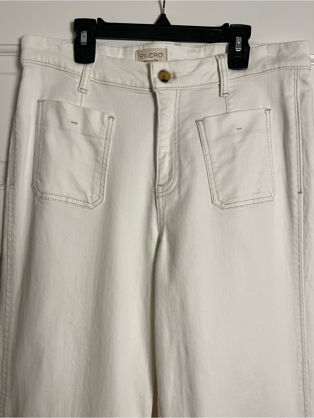 Anthropologie PILCRO Ivory Wide Leg Denim Pants with Patch Pockets.   Size 12 - Picture 3 of 8